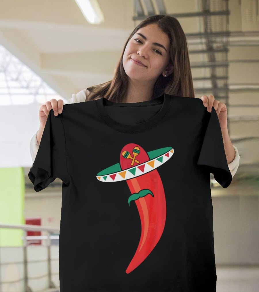 Sombrero Mustache Chili Pepper With Maracas T-Shirt