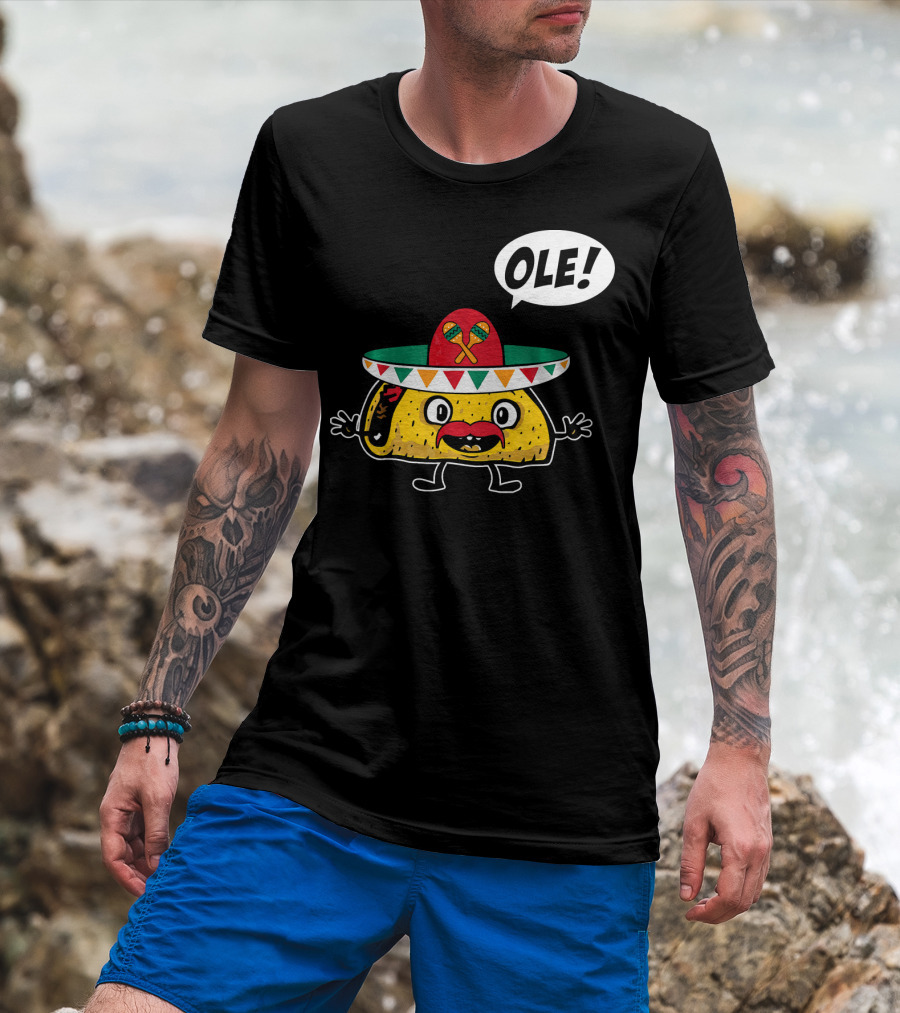Ole Funny Taco With Sombrero For Cinco De Mayo T-Shirt