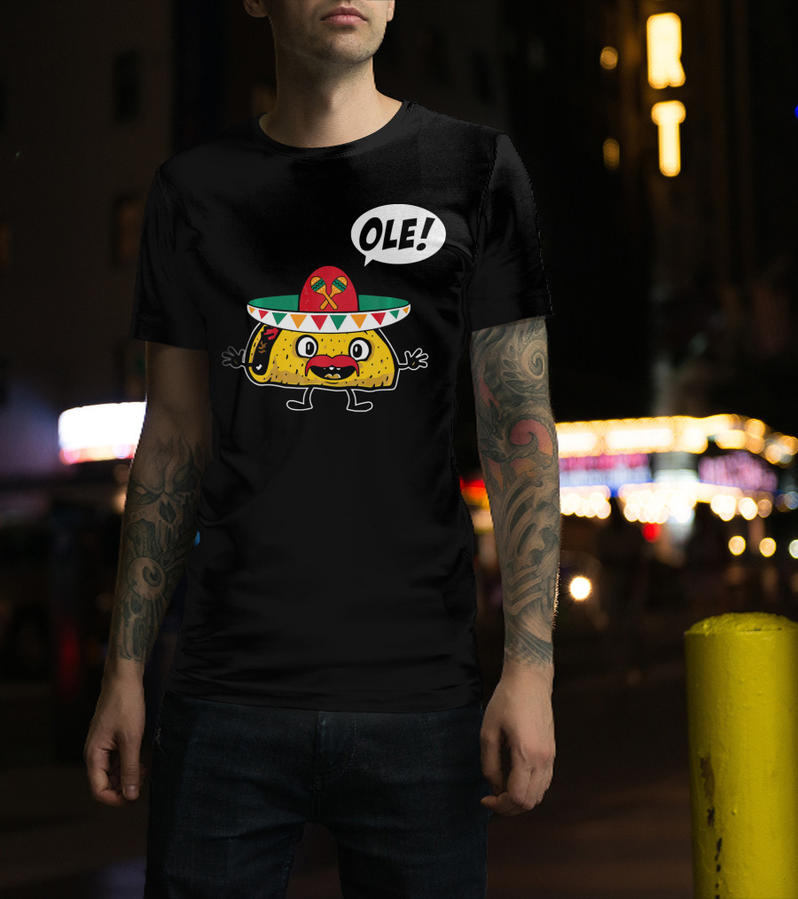 Ole Funny Taco With Sombrero For Cinco De Mayo T-Shirt