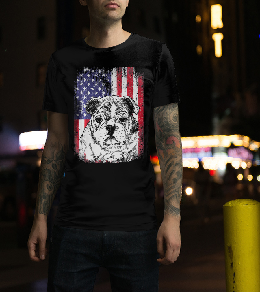 Patriotic American Flag Bulldog T-Shirt