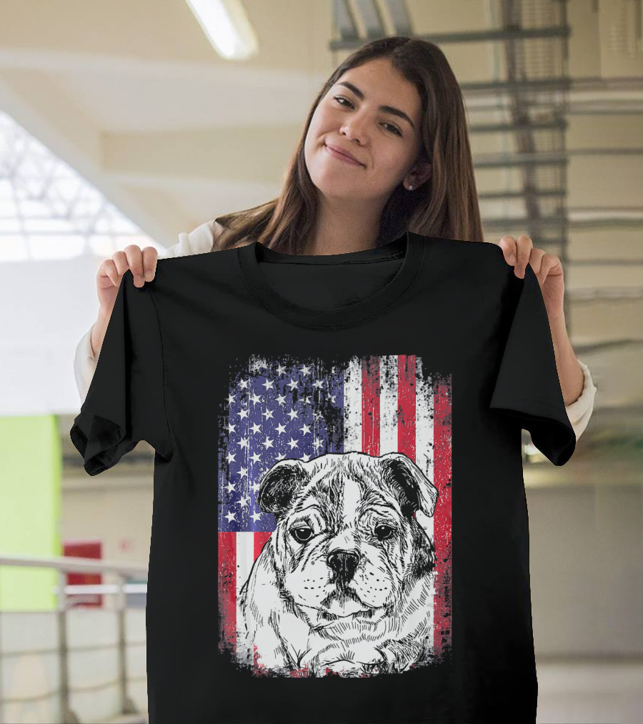 Patriotic American Flag Bulldog T-Shirt