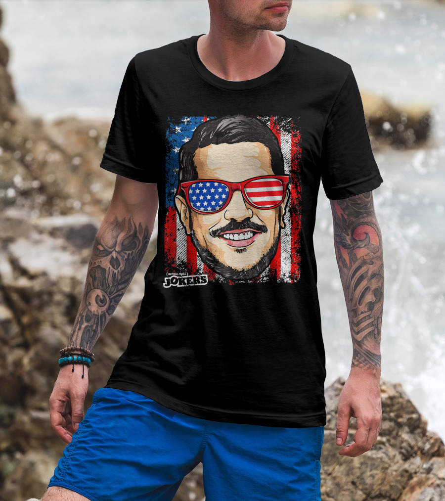Impractical Jokers Patriotic Sal American Flag Sunglasses And Smiling Face T-Shirt