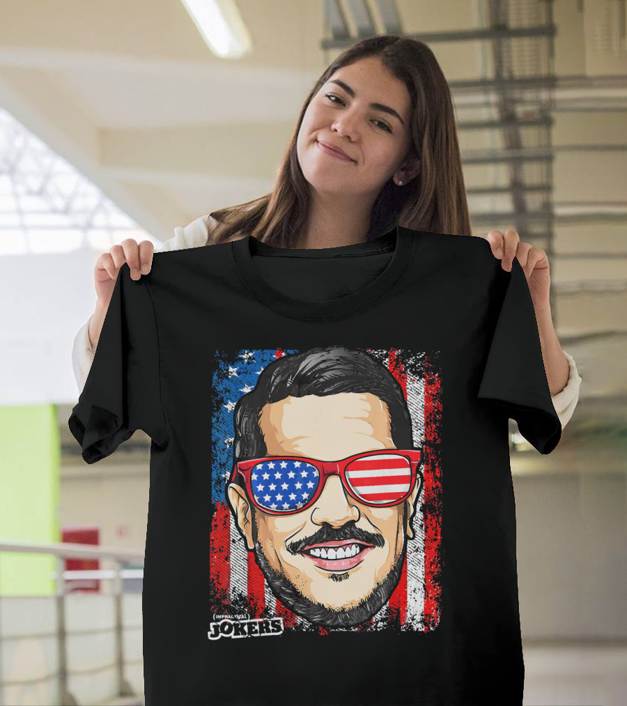 Impractical Jokers Patriotic Sal American Flag Sunglasses And Smiling Face T-Shirt