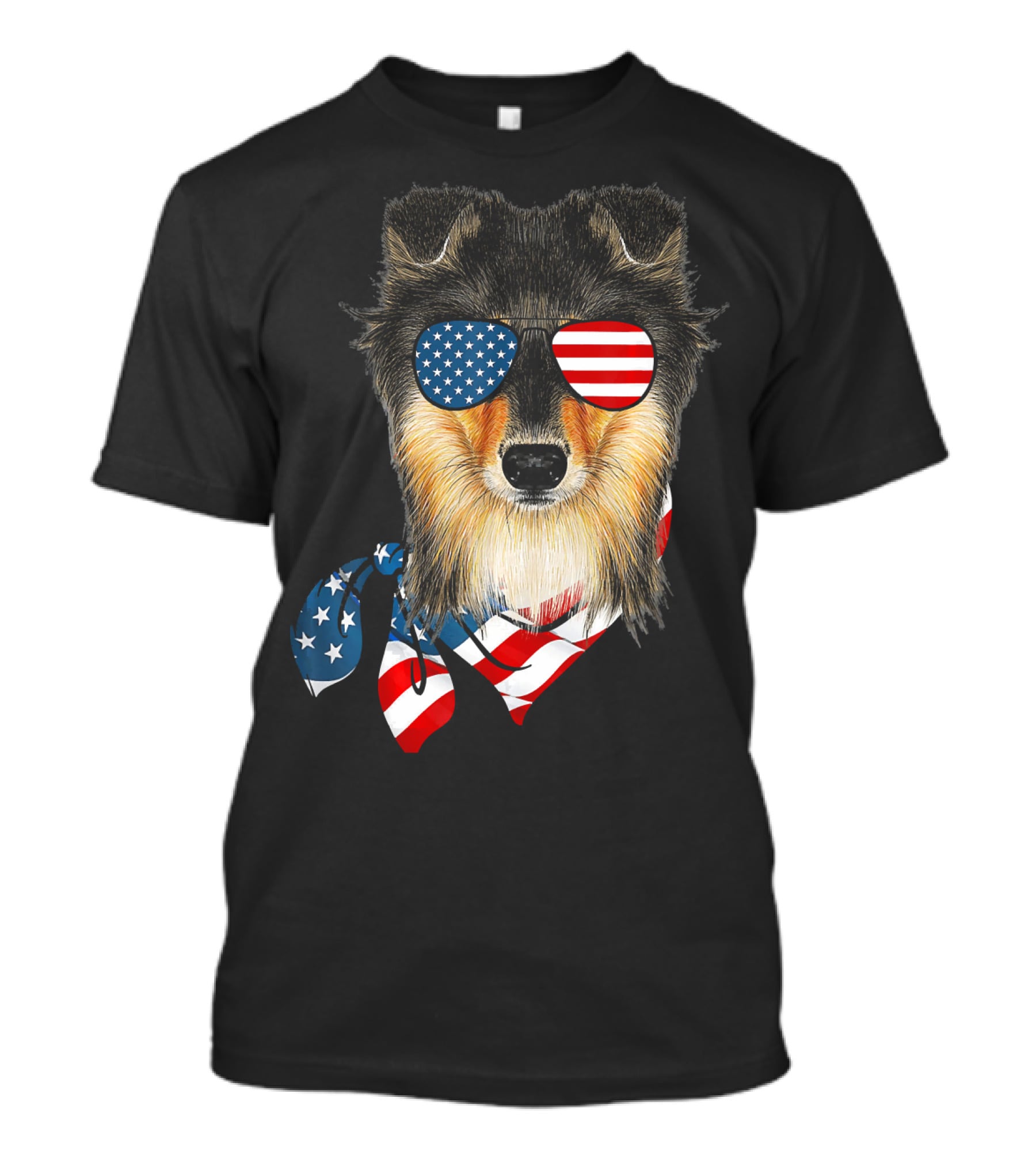 Sheltie Dog With American Flag Sunglasses And Bandana Patriotic T-Shirt