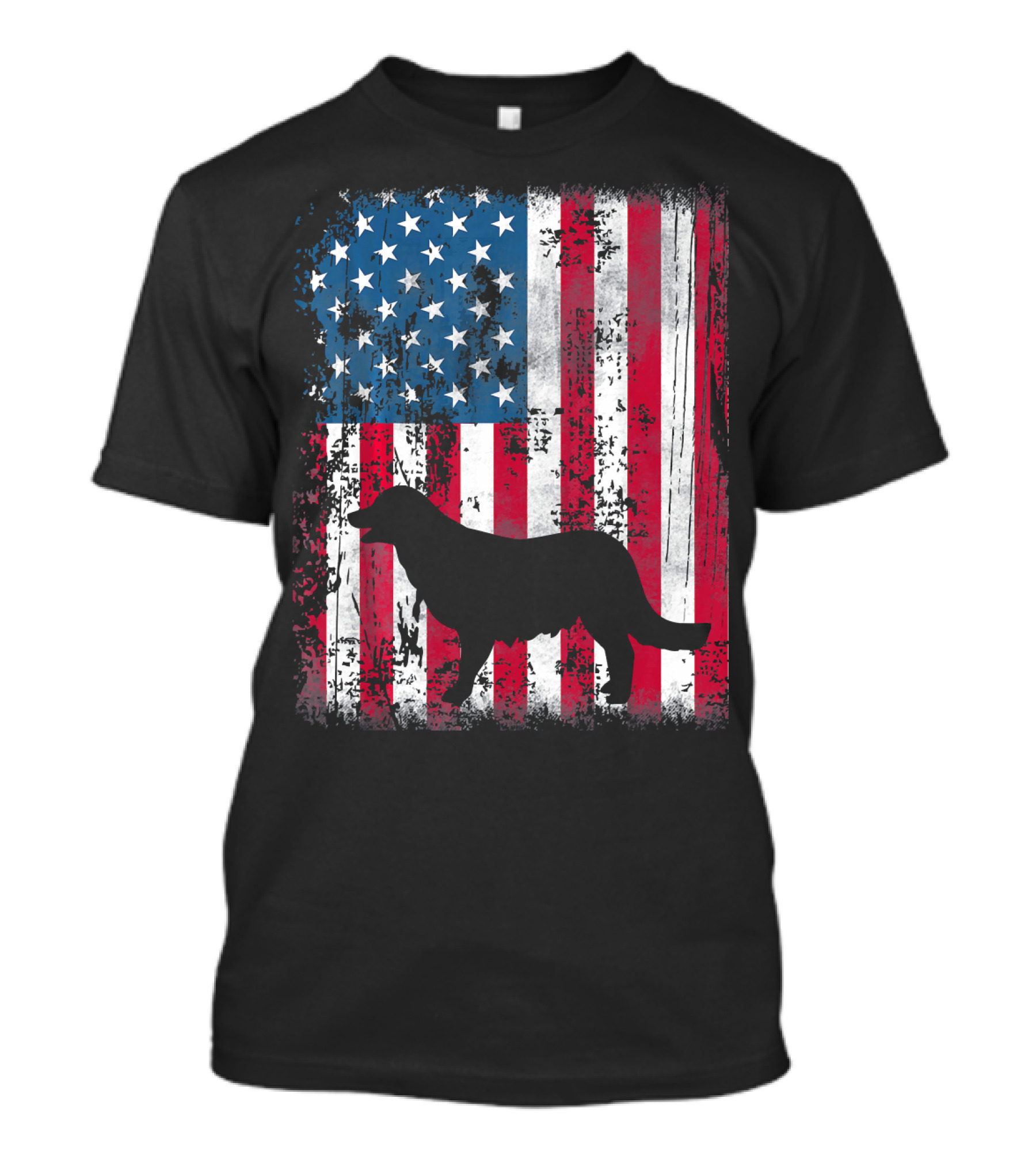 Golden Retriever Silhouette Over American Flag USA T-Shirt