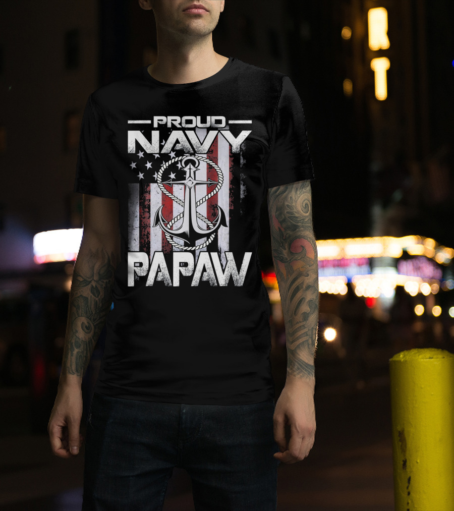 Proud Navy Papaw American Flag Anchor USA T-Shirt