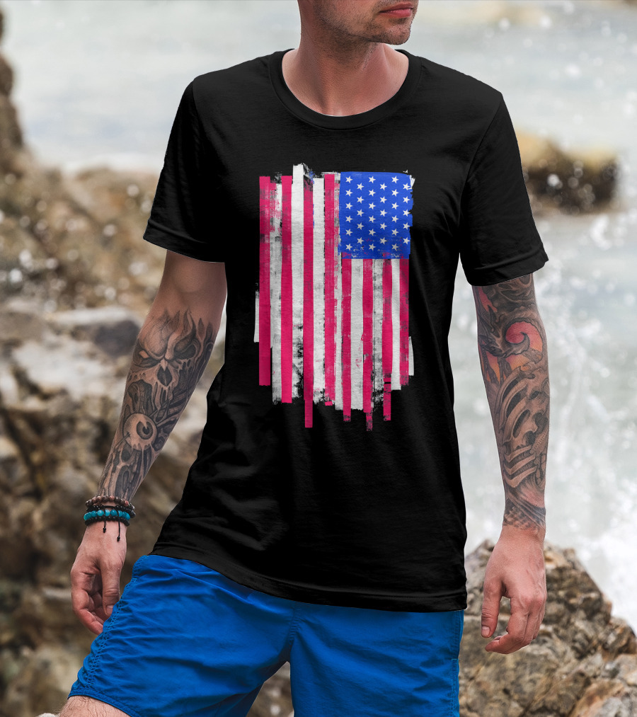 American Distressed USA Flag Patriotic T-Shirt