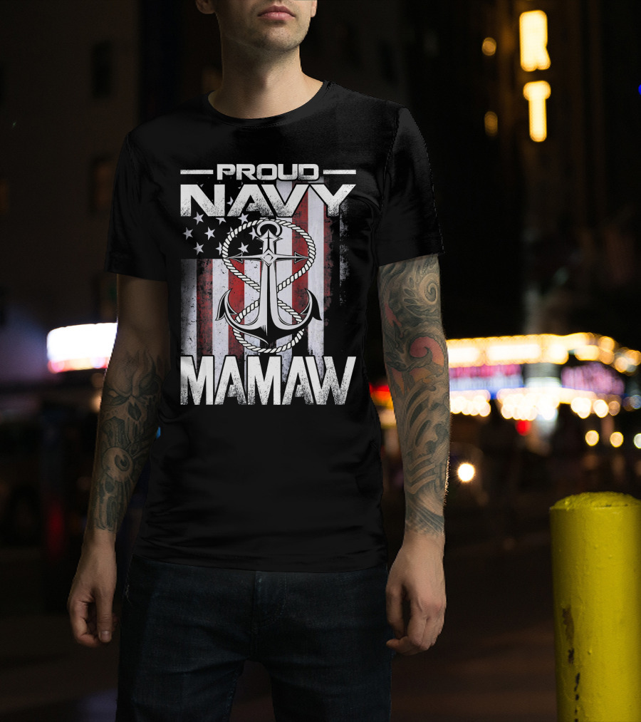 Proud Navy Mamaw USA Patriotic Anchor And Flag T-Shirt