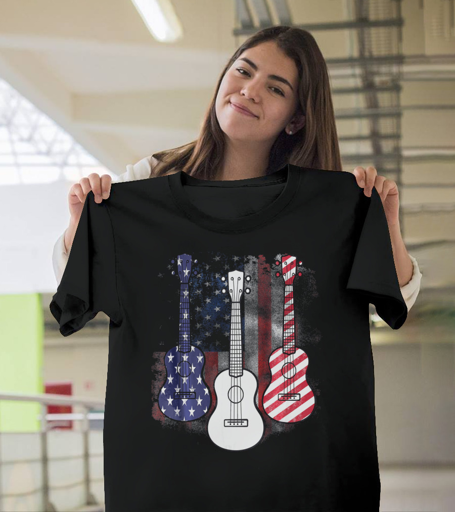 USA Red White Blue Guitars American Flag Stars and Stripes 4th of July T-Shirt