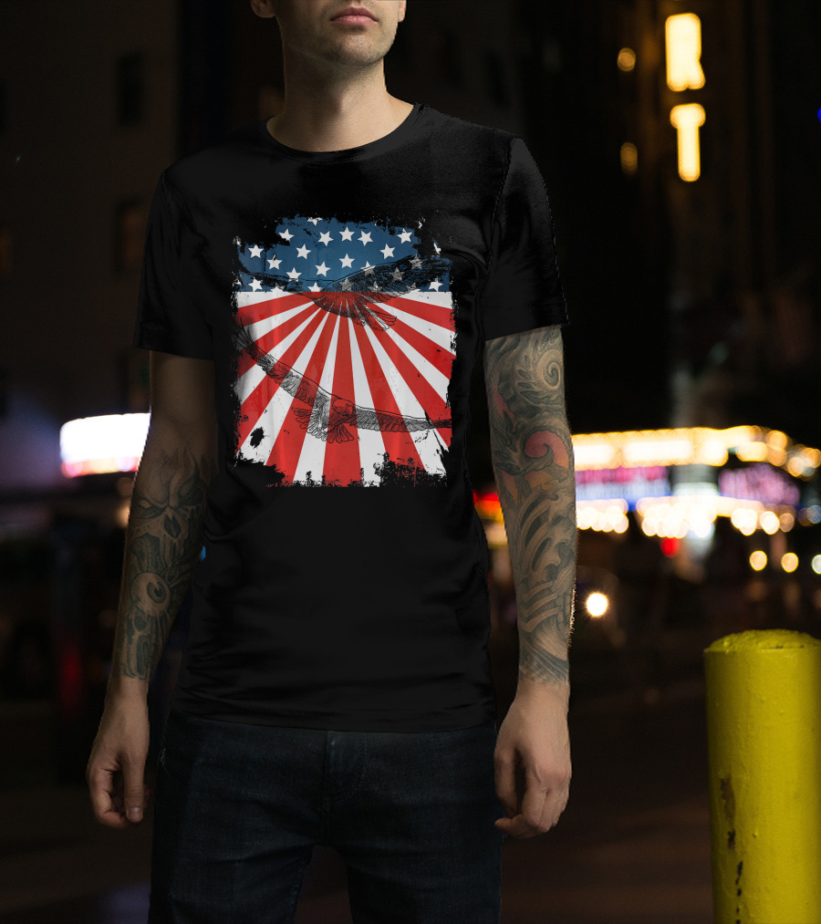 Patriotic Bald Eagle American Flag T-Shirt