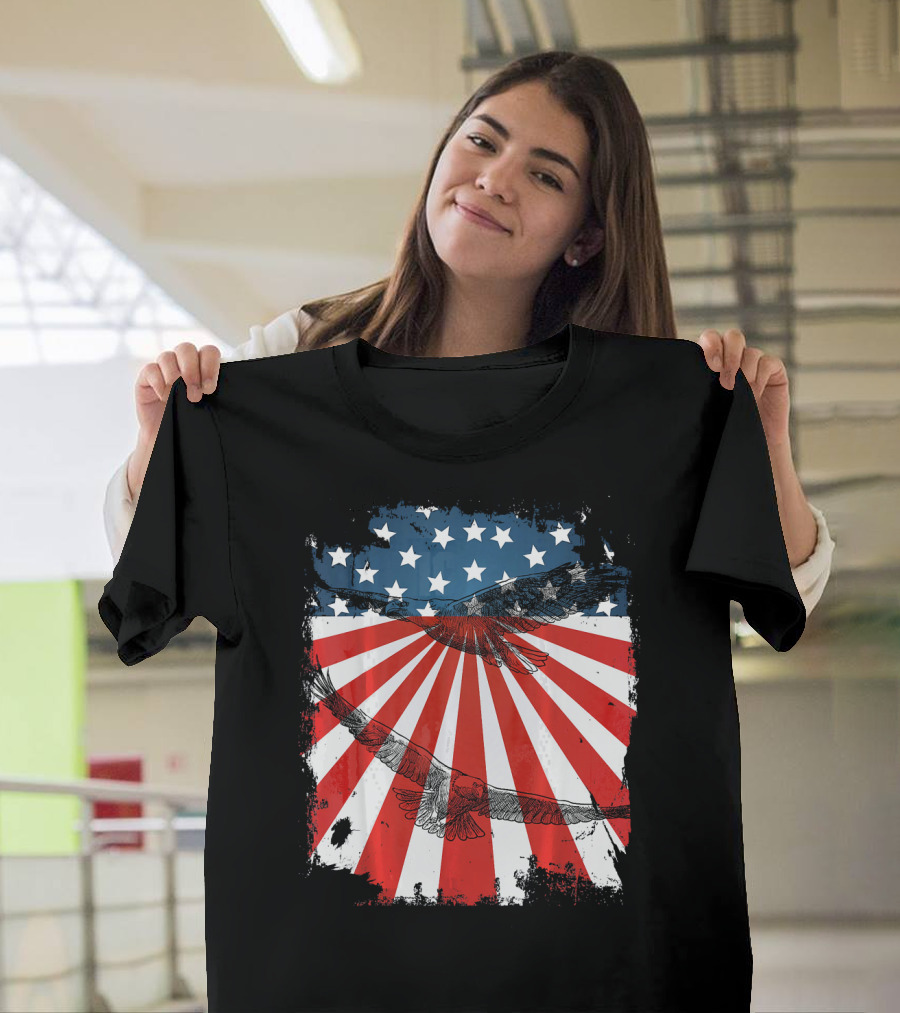 Patriotic Bald Eagle American Flag T-Shirt