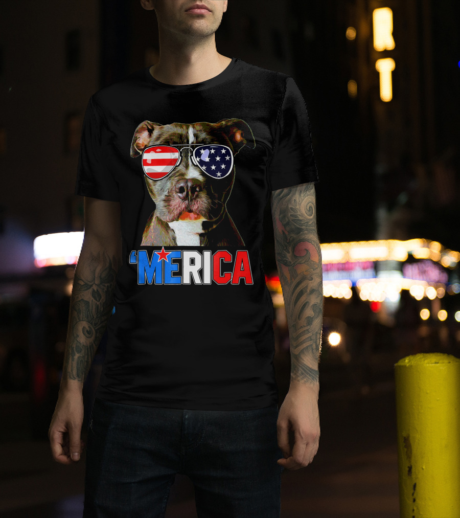Pitbull 'Merica Memorial Day Patriotic USA Sunglasses T-Shirt