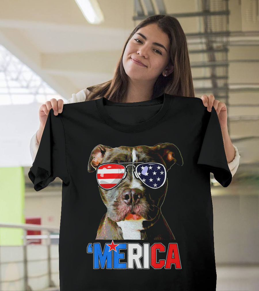 Pitbull 'Merica Memorial Day Patriotic USA Sunglasses T-Shirt