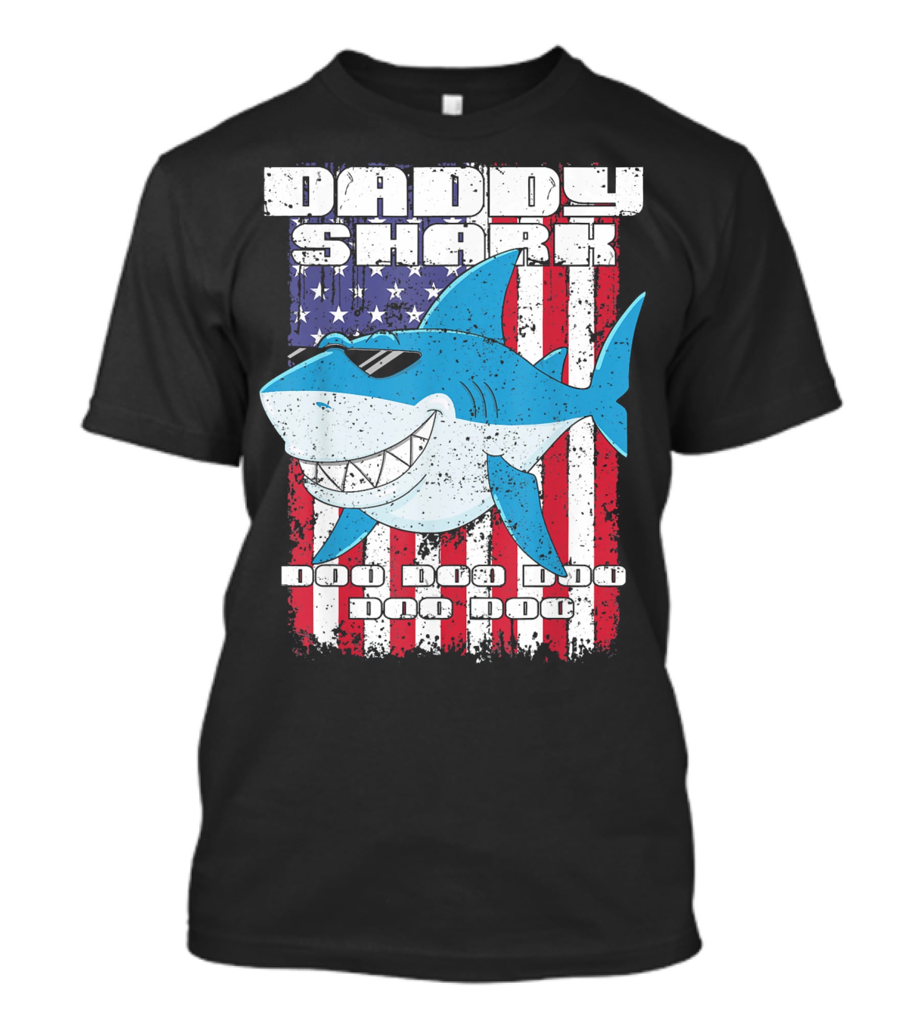Daddy Shark Doo Doo Doo American Flag T-Shirt