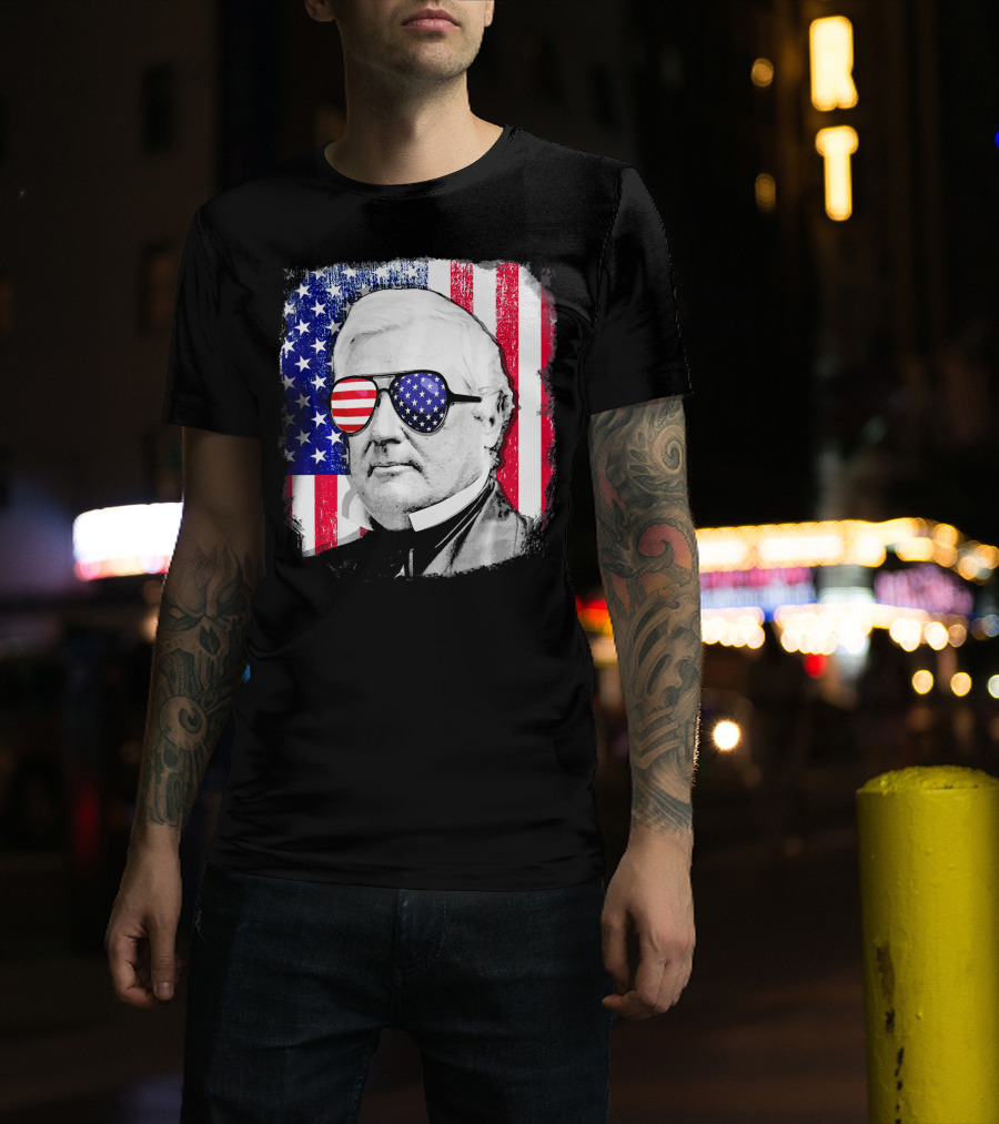 Millard Fillmore Portrait With American Flag Sunglasses And US Flag Background T-Shirt