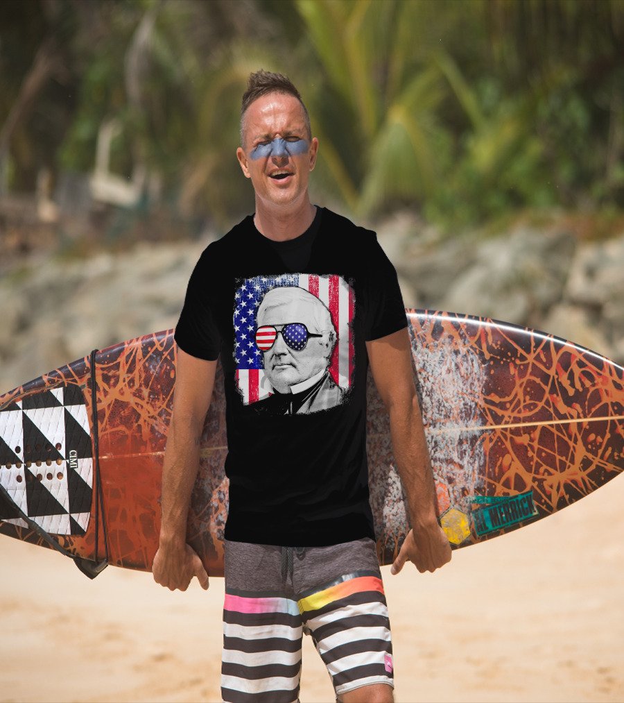 Millard Fillmore Portrait With American Flag Sunglasses And US Flag Background T-Shirt
