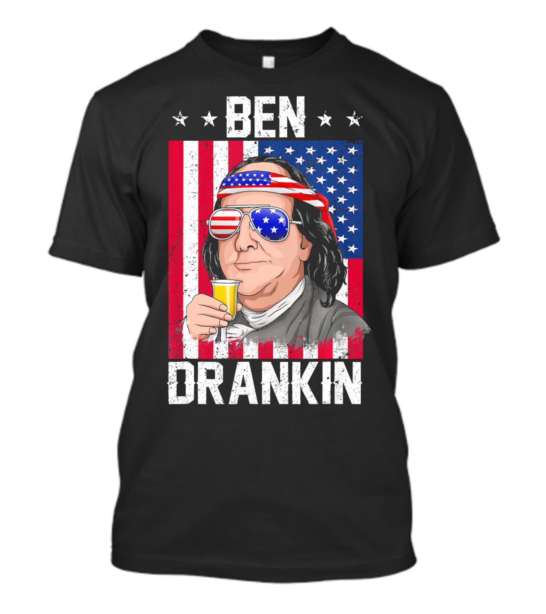 Ben Drankin American Flag Shades And Stars With Beer T-Shirt