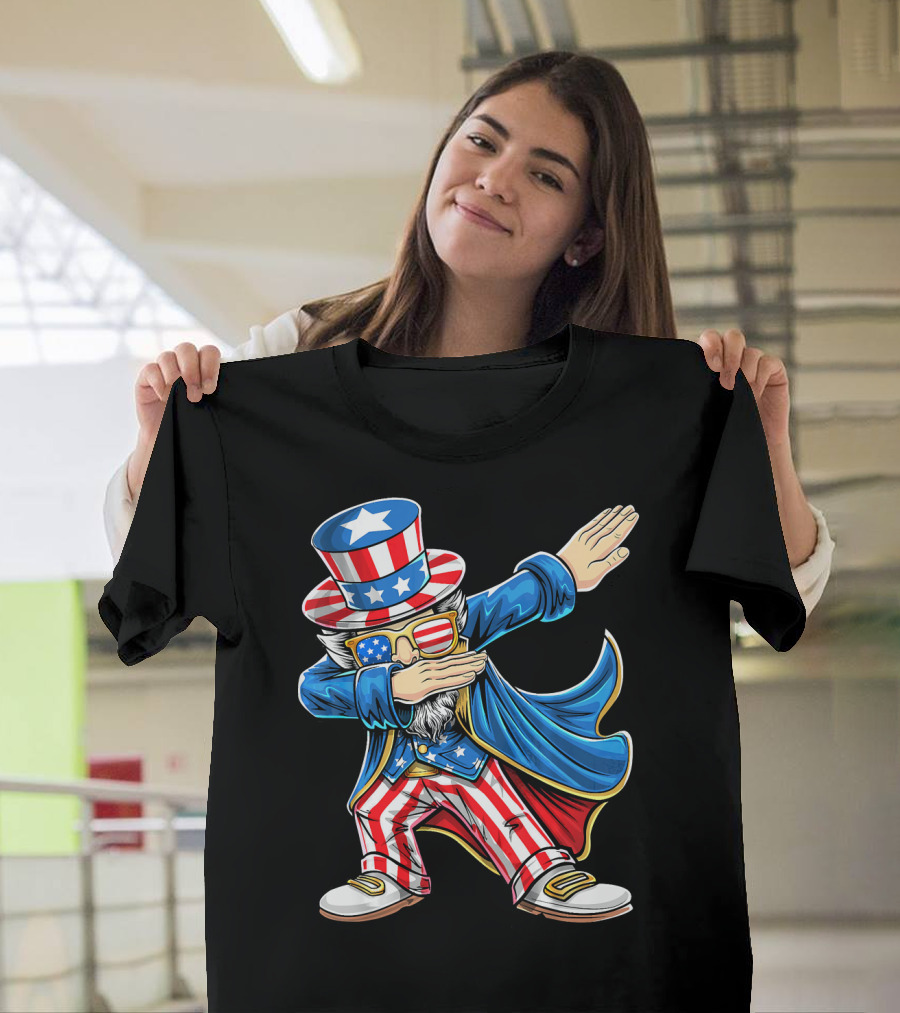 Uncle Sam Dabbing In Patriotic American Flag Suit And Hat T-Shirt
