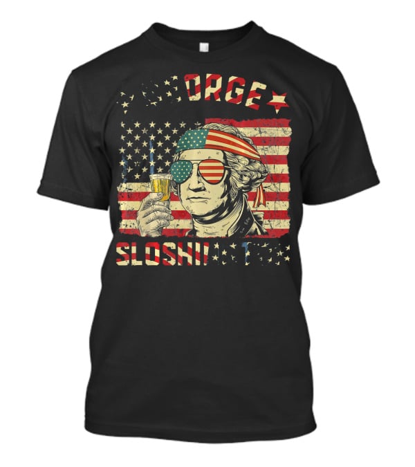 George Sloshington American Flag Aviator With Beer And Headband T-Shirt