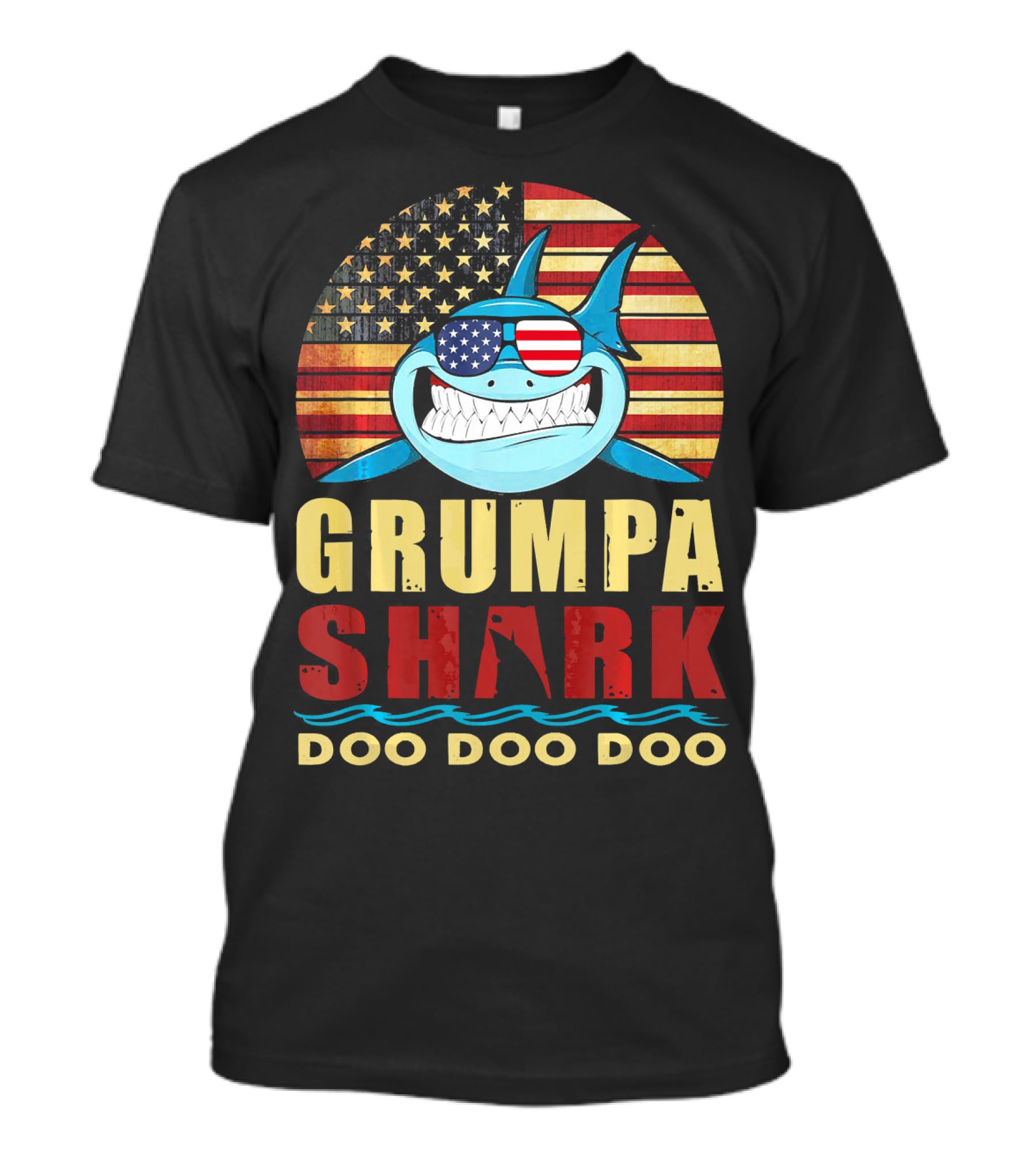 Grumpa Shark Doo Doo Doo American Flag T-Shirt