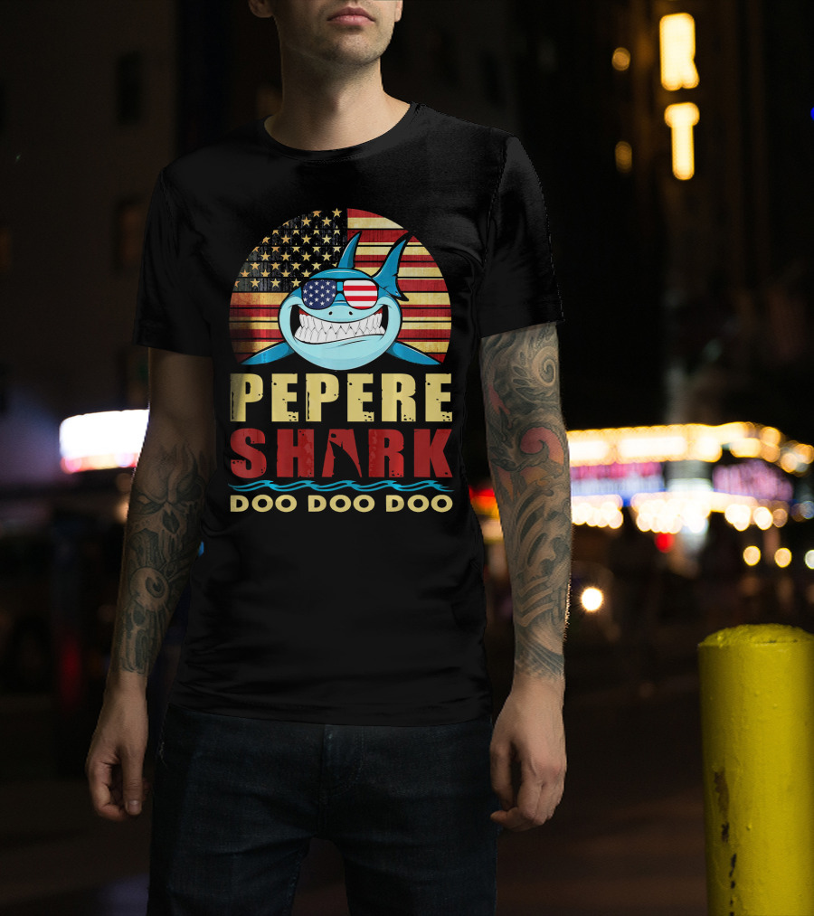Pepere Shark American Flag Doo Doo Doo T-Shirt