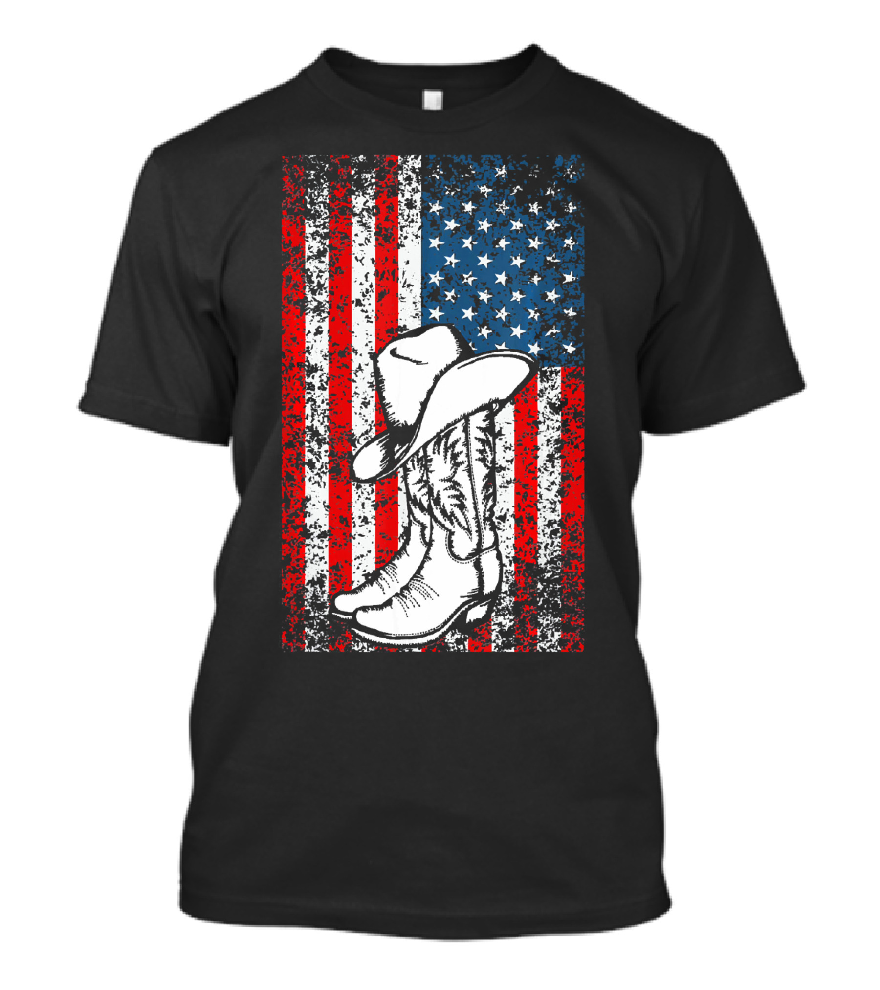 Cowboy Hat Boots American Flag Patriotic T-Shirt