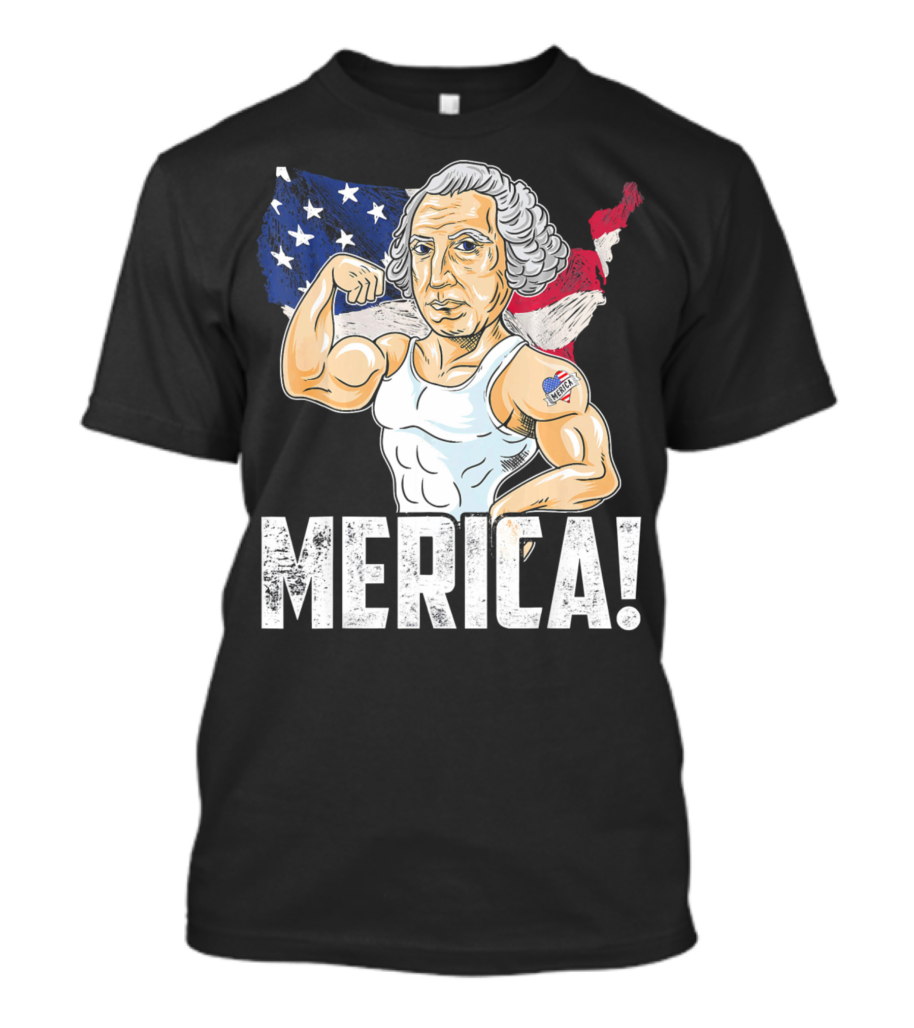 George Washington Muscles Merica USA Flag Background T-Shirt