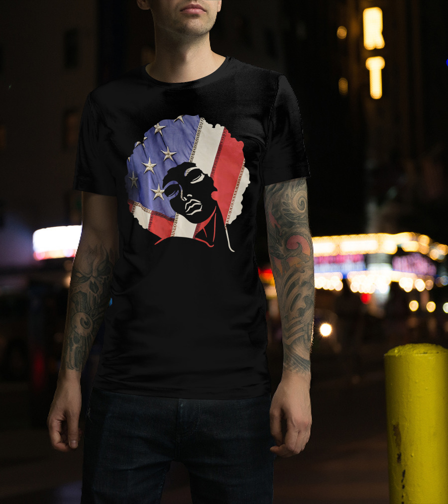 Black Girl Melanin Afro With US Flag T-Shirt