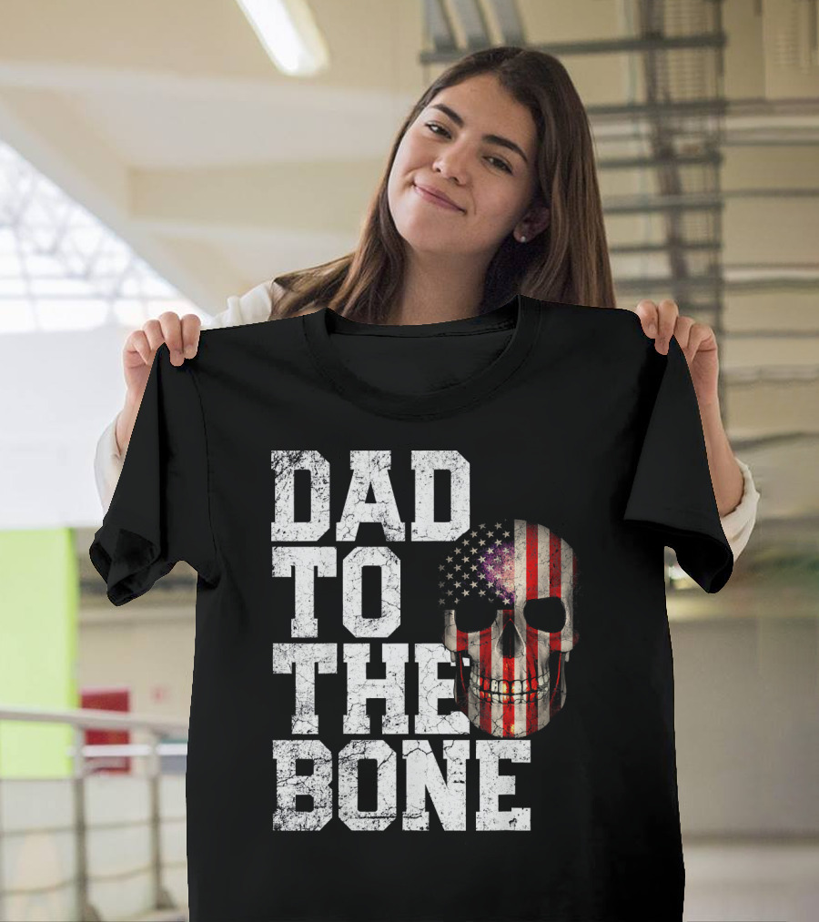 Dad to the Bone American Flag Skull 4th of July Mens T-Shirt