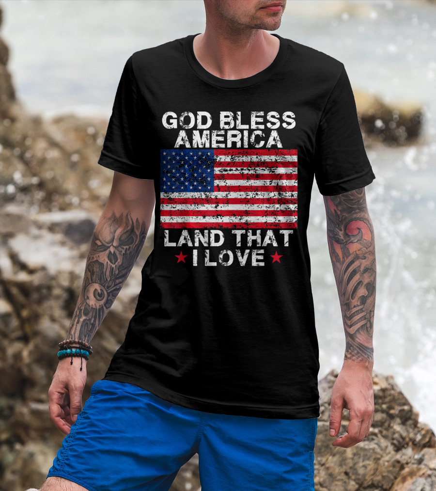 God Bless America Land That I Love Vintage Flag Stars T-Shirt