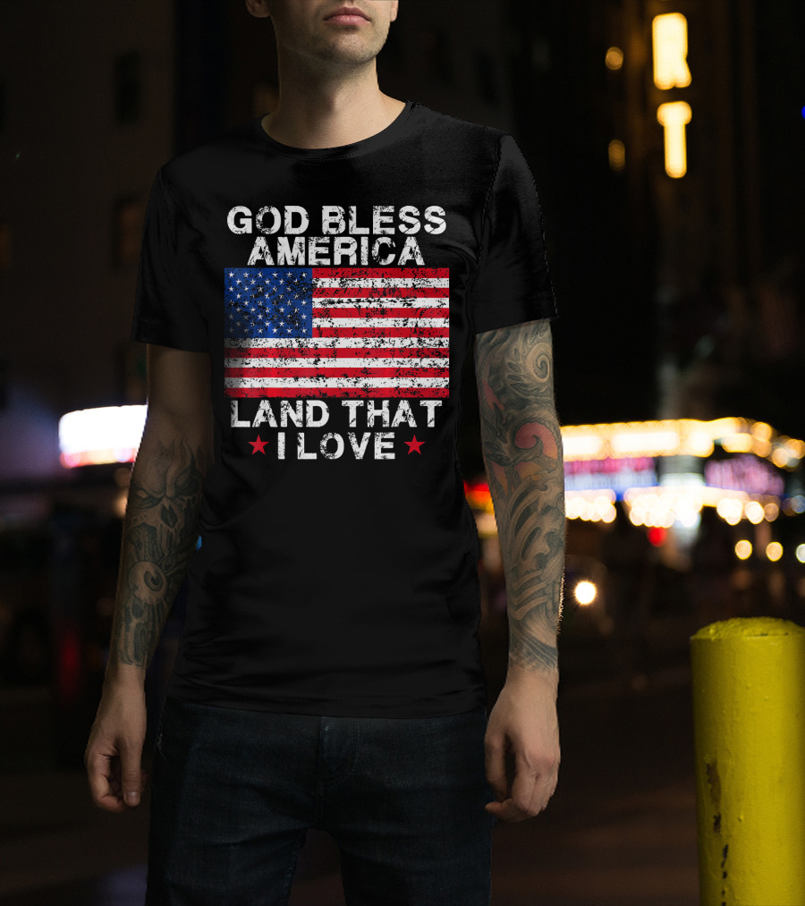 God Bless America Land That I Love Vintage Flag Stars T-Shirt