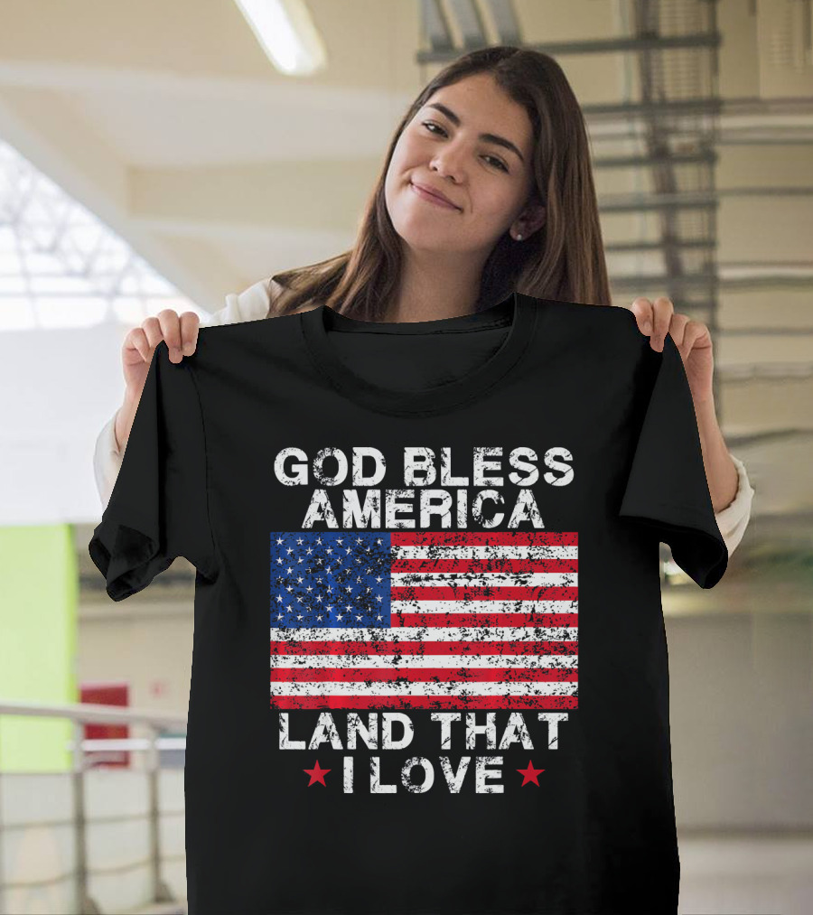 God Bless America Land That I Love Vintage Flag Stars T-Shirt