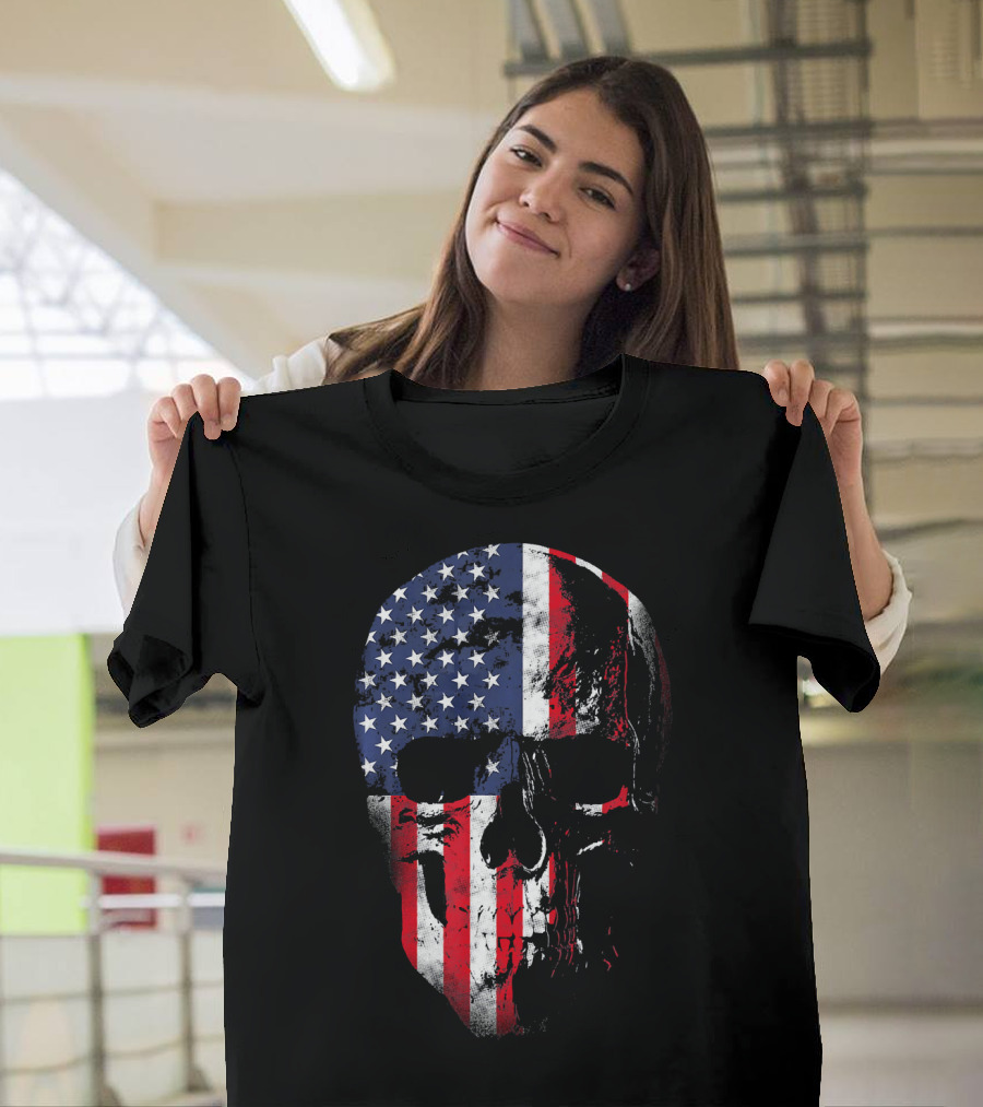 American Flag Skull Patriotic 4th of July USA Colors T-Shirt