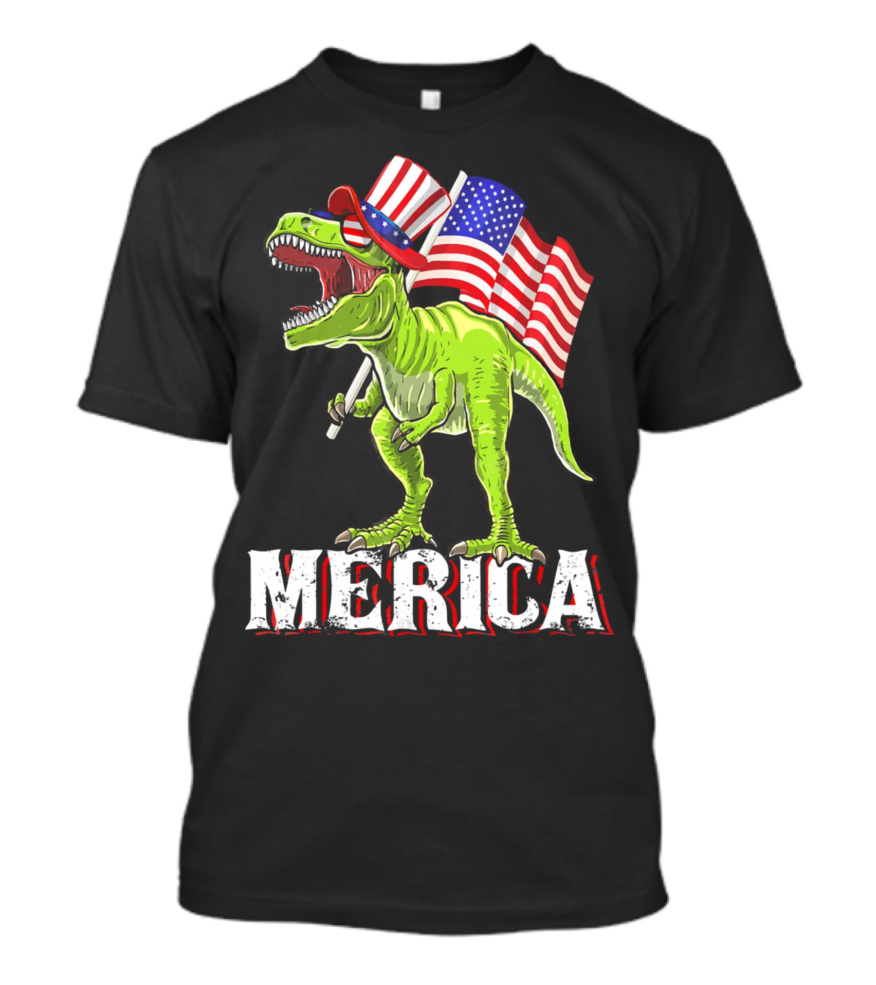 'Merica Patriotic Rex Dinosaur With American Flags And Hat T-Shirt