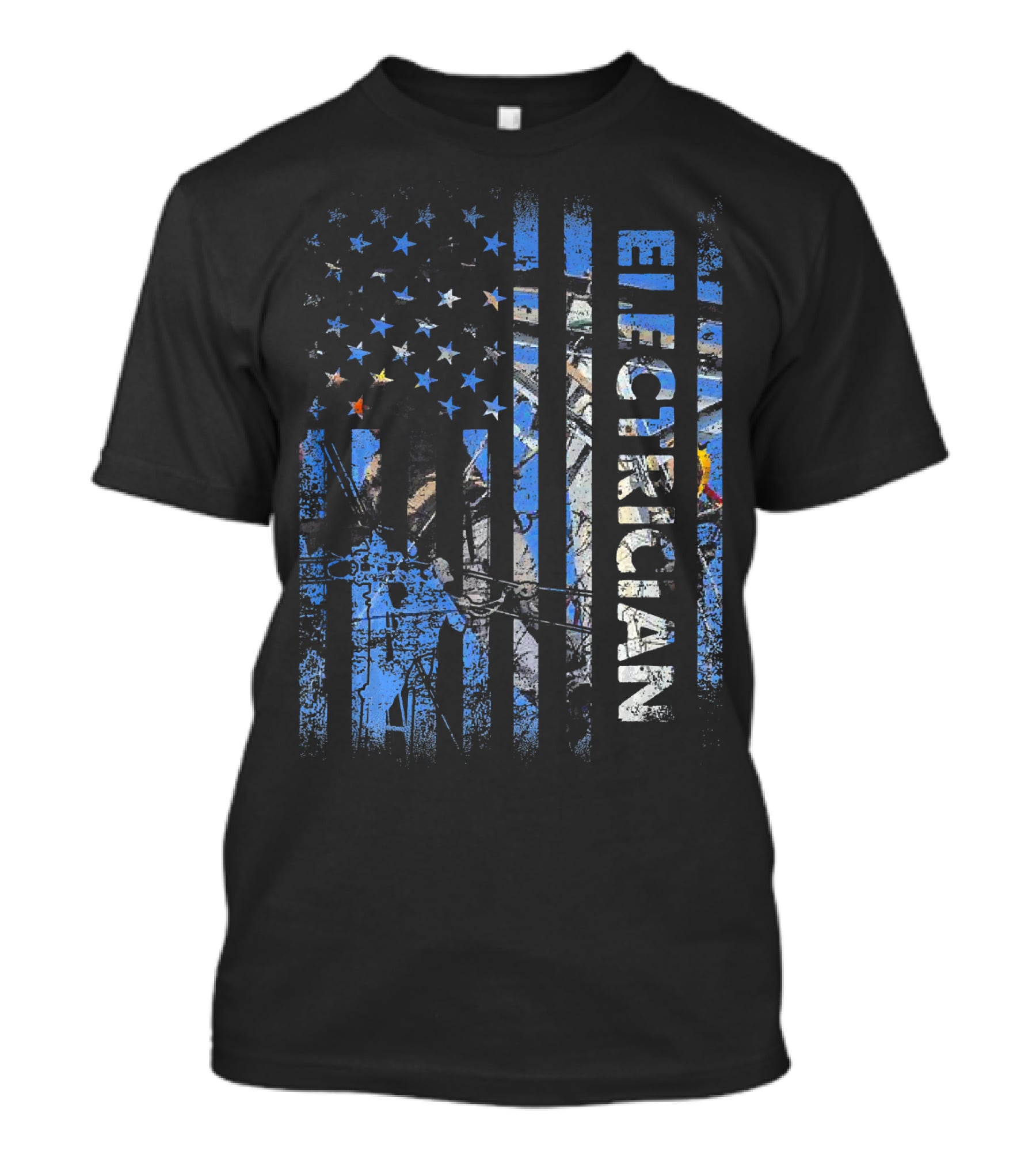 American Flag Patriotic Electrician Silhouette T-Shirt