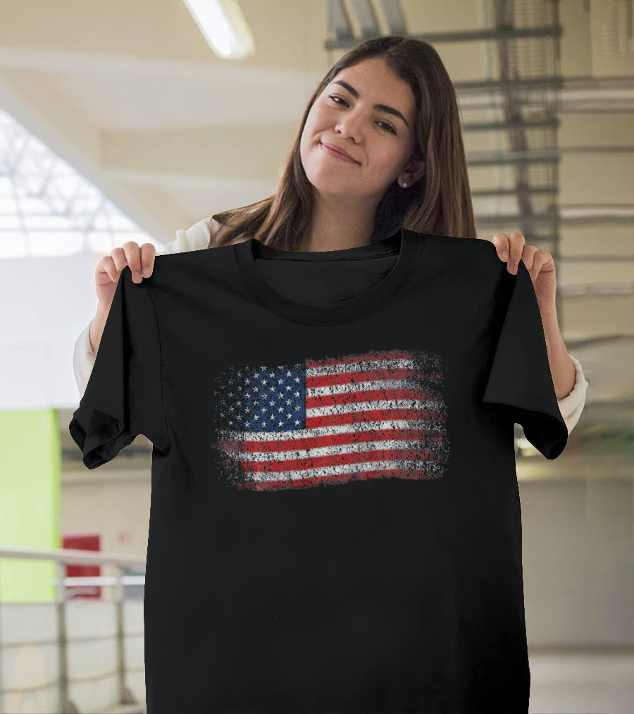 Vintage Distressed USA Flag Patriotic American T-Shirt
