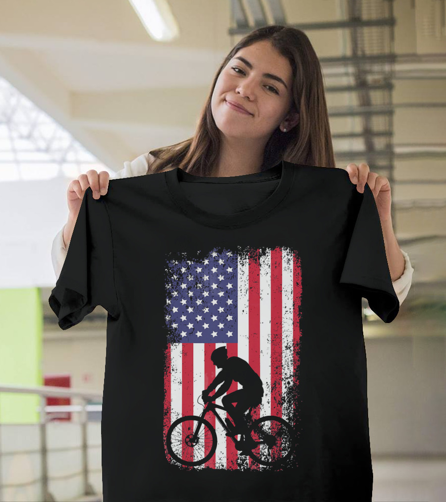 American Flag Vintage Mountain Bike 4th Of July T-Shirt