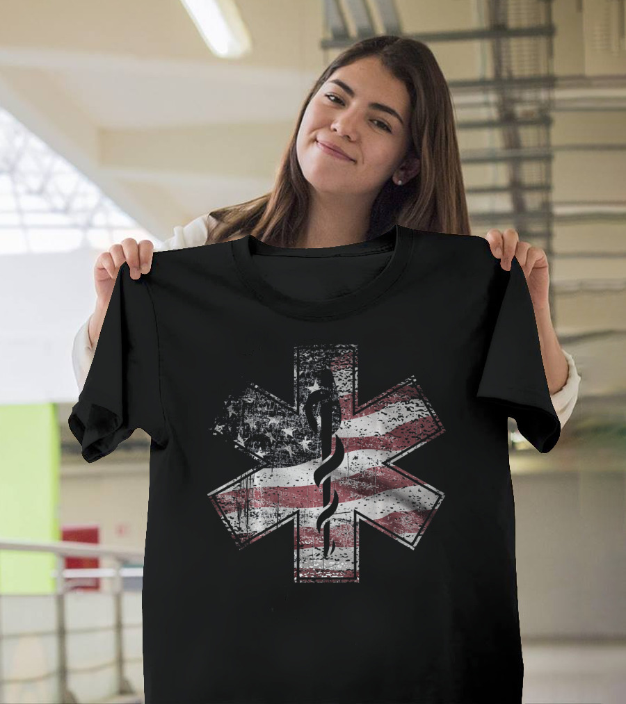 4th of July US Flag Star of Life Paramedic EMS EMT T-Shirt