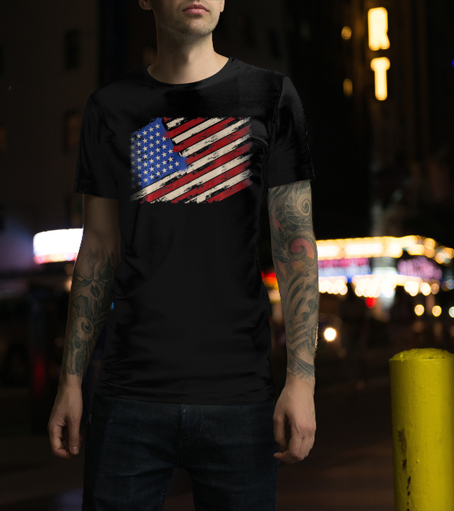 Distressed American US Flag Vintage Retro T-Shirt