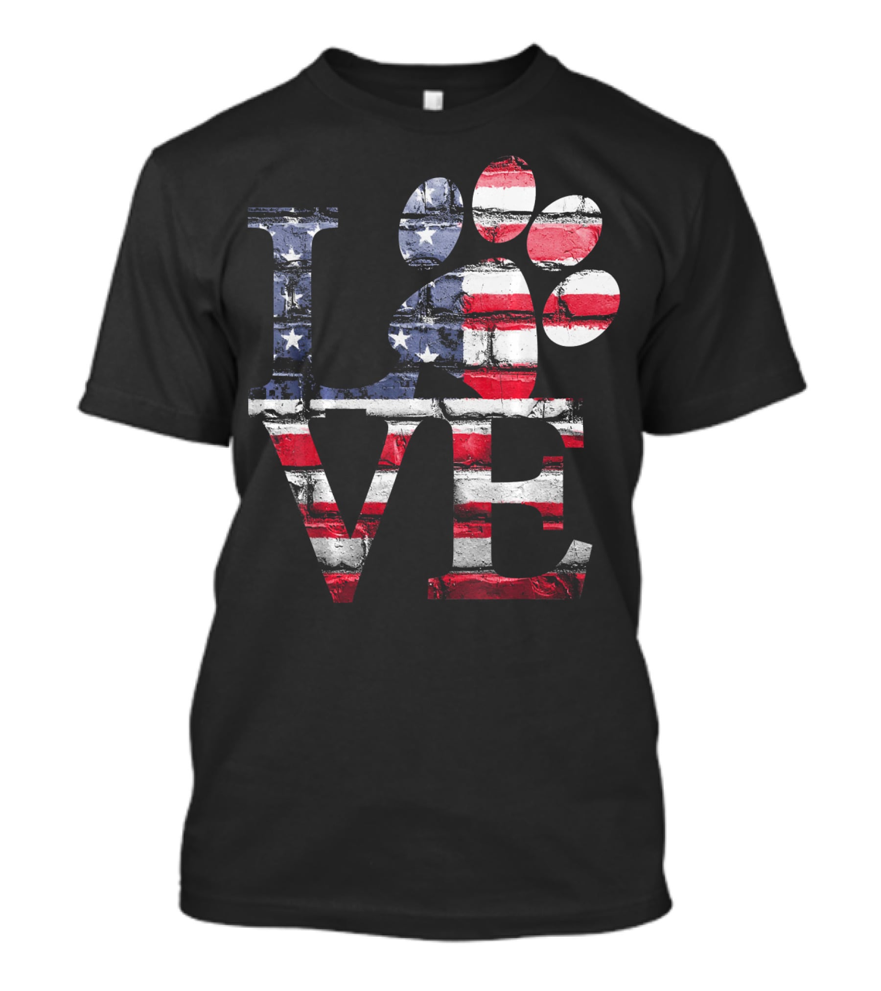 Patriotic Love USA Flag Style With Dog Paw T-Shirt