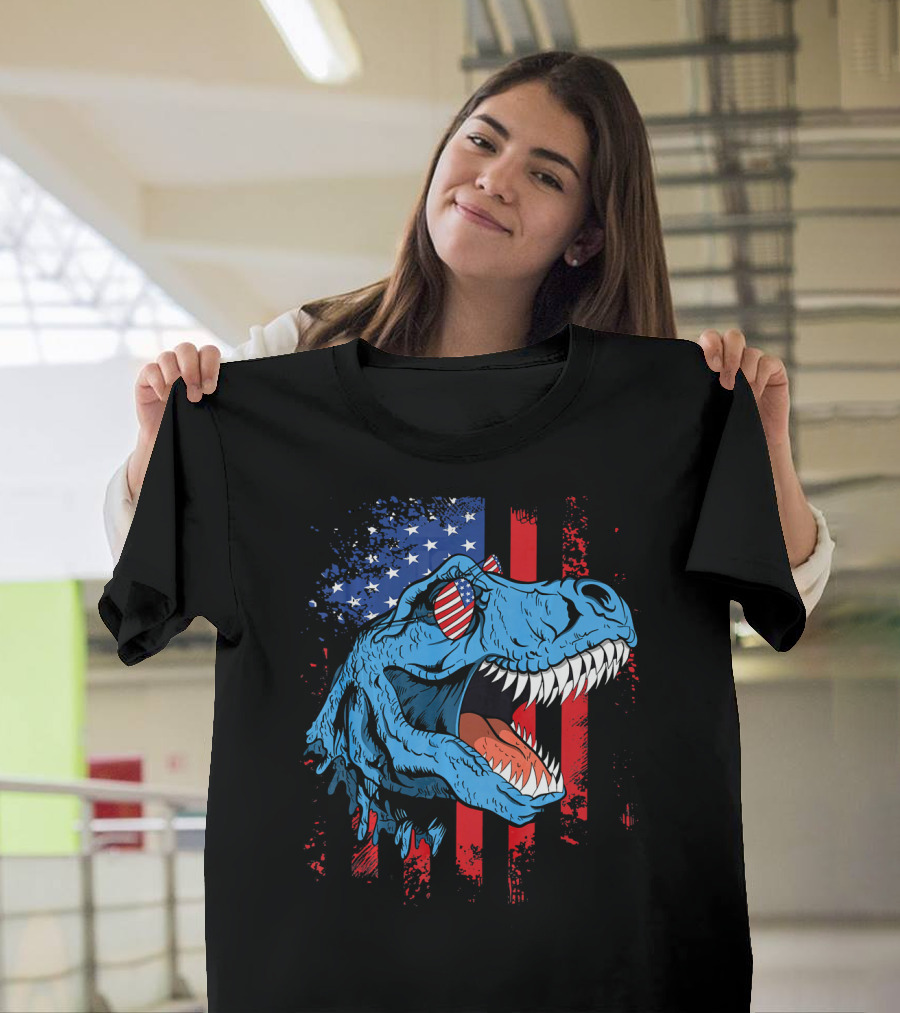 Amerisaurus Rex Patriotic Dinosaur 4th of July Kids Independence Day T-Shirt