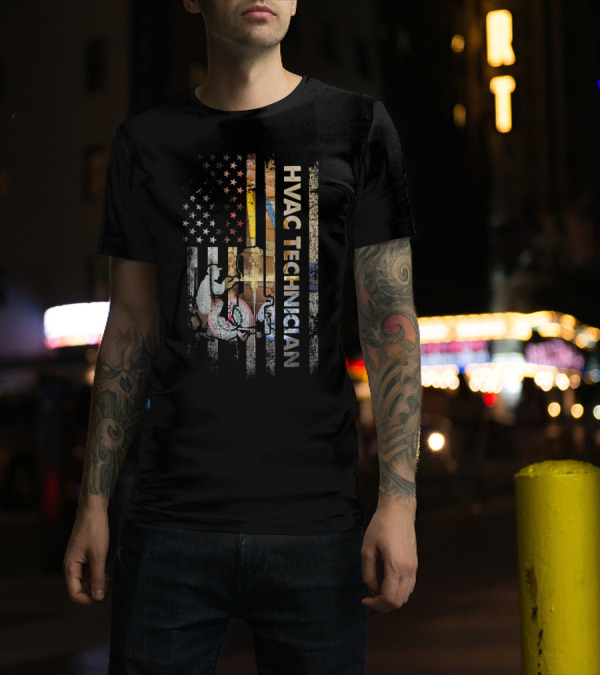 Mens HVAC Technician USA Flag Patriotic T-Shirt