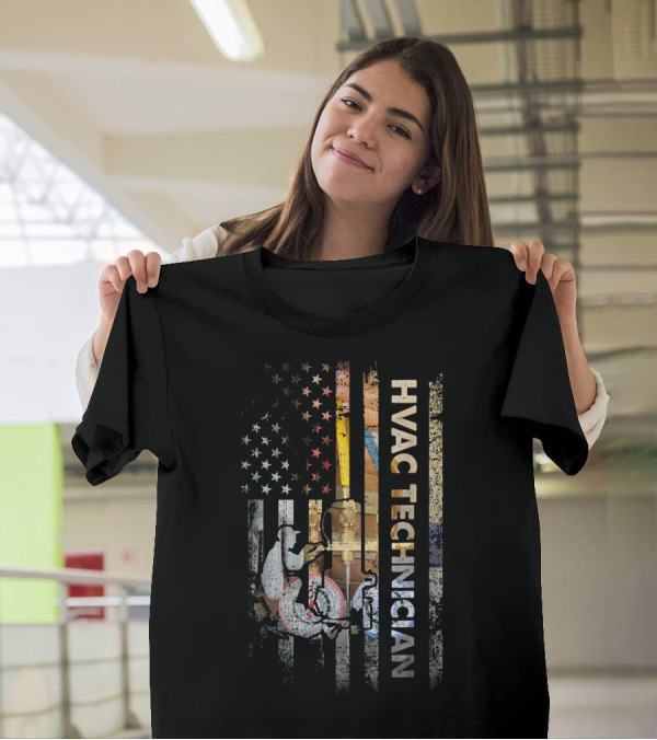 Mens HVAC Technician USA Flag Patriotic T-Shirt