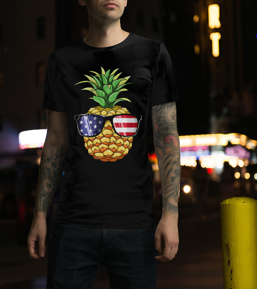 Patriotic Pineapple Wearing American Flag Sunglasses For 4th Of July T-Shirt