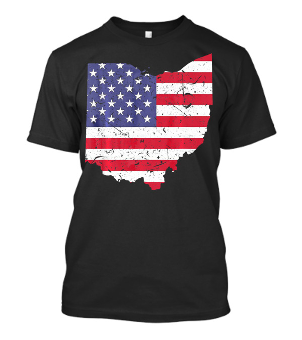 Ohio Map State Shape American Flag T-Shirt