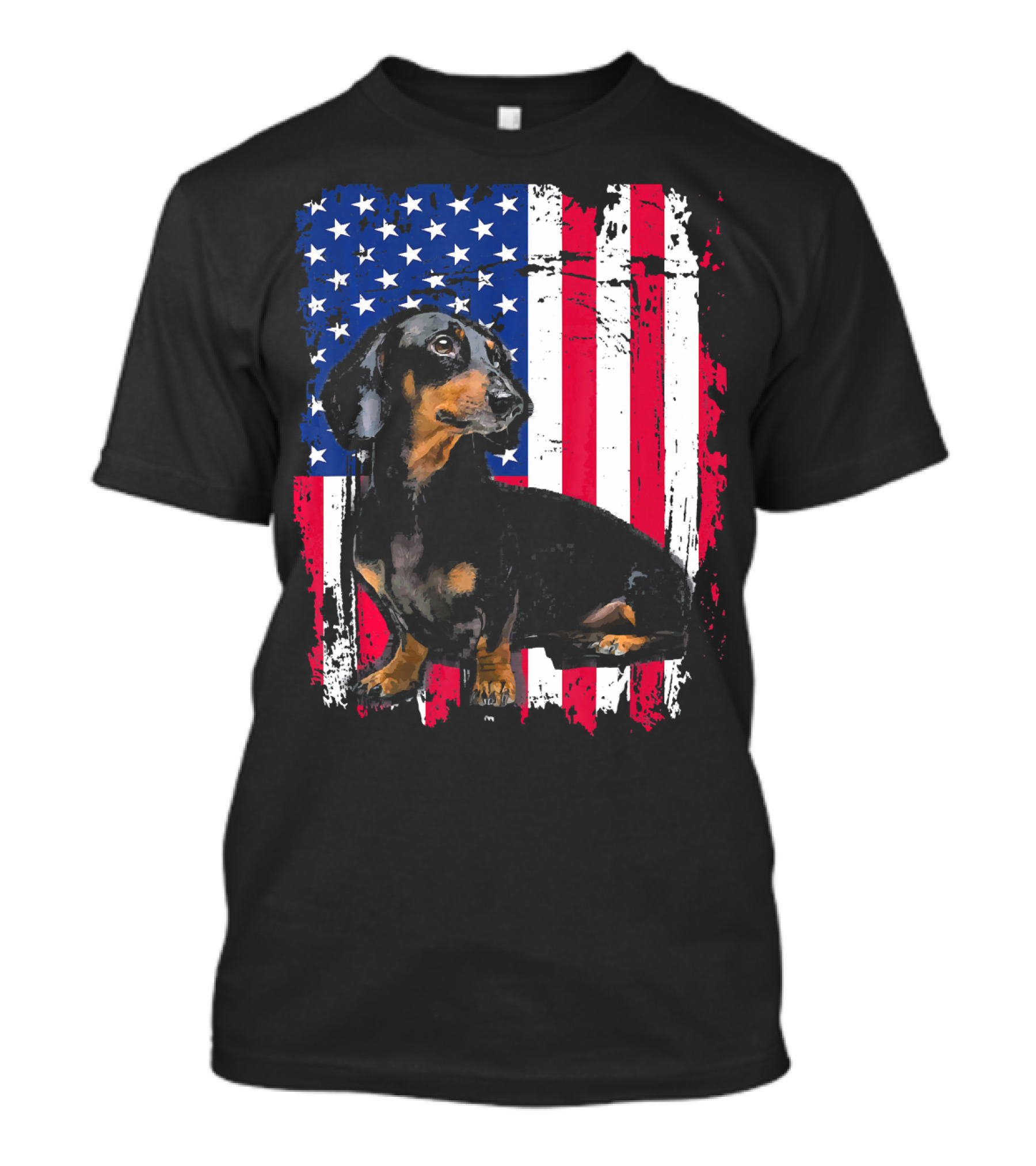 Dachshund In Front Of US Flag For 4th Of July T-Shirt