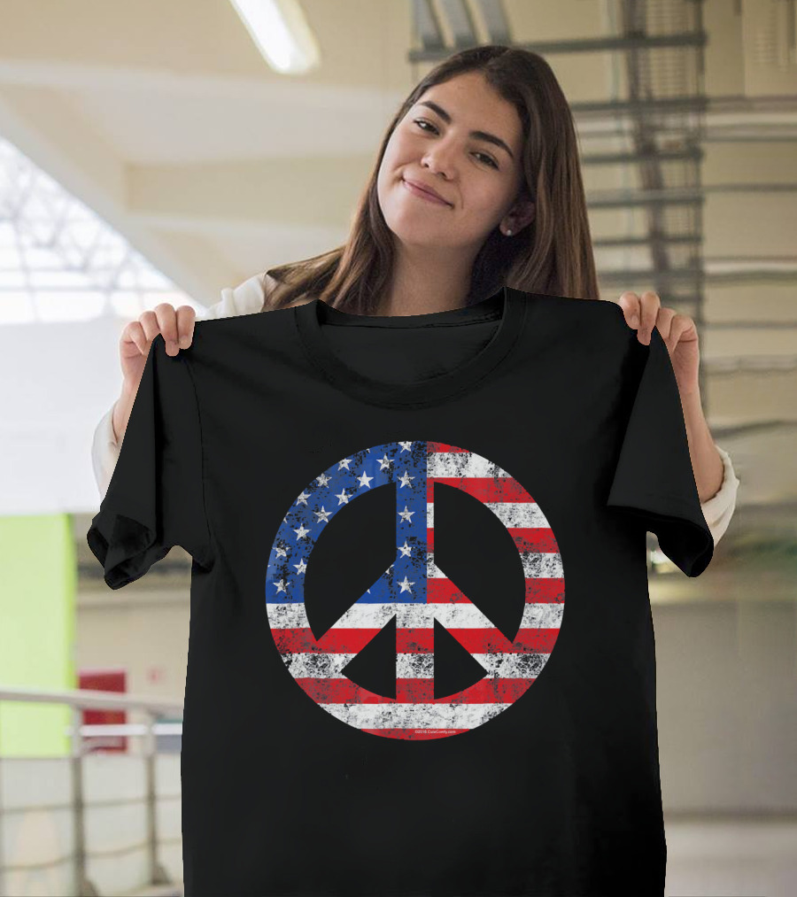 Vintage Patriotic Peace Sign American Flag T-Shirt