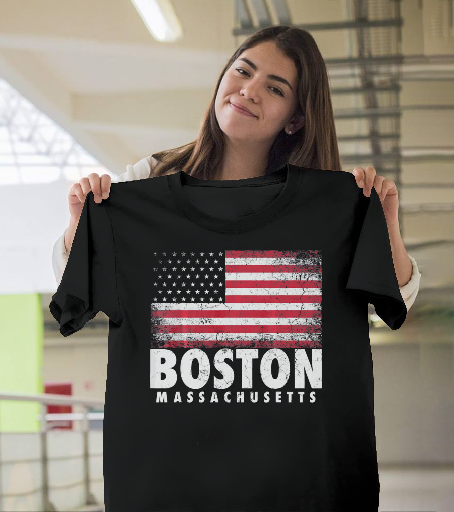 Boston Massachusetts 4th Of July American Flag T-Shirt