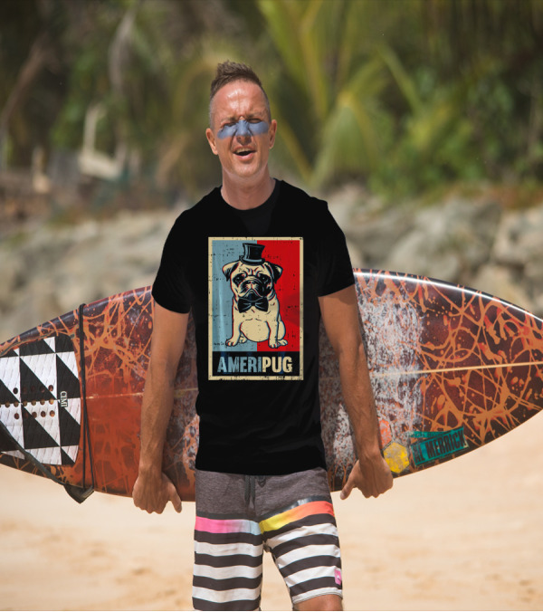 Ameripug Top Hat Bowtie Red Blue 4th Of July T-Shirt