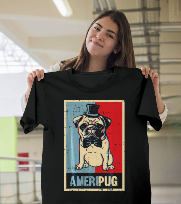 Ameripug Top Hat Bowtie Red Blue 4th Of July T-Shirt